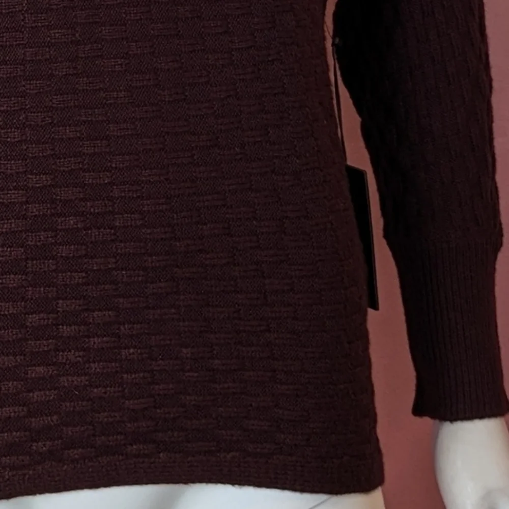 Vince Camuto Port Maroon Basket Weave Knit Wide Neck Sweater size XS